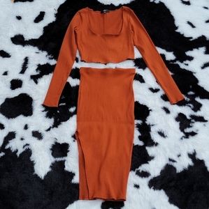 Lulus best babe rust orange ribbed two piece midi dress set size S